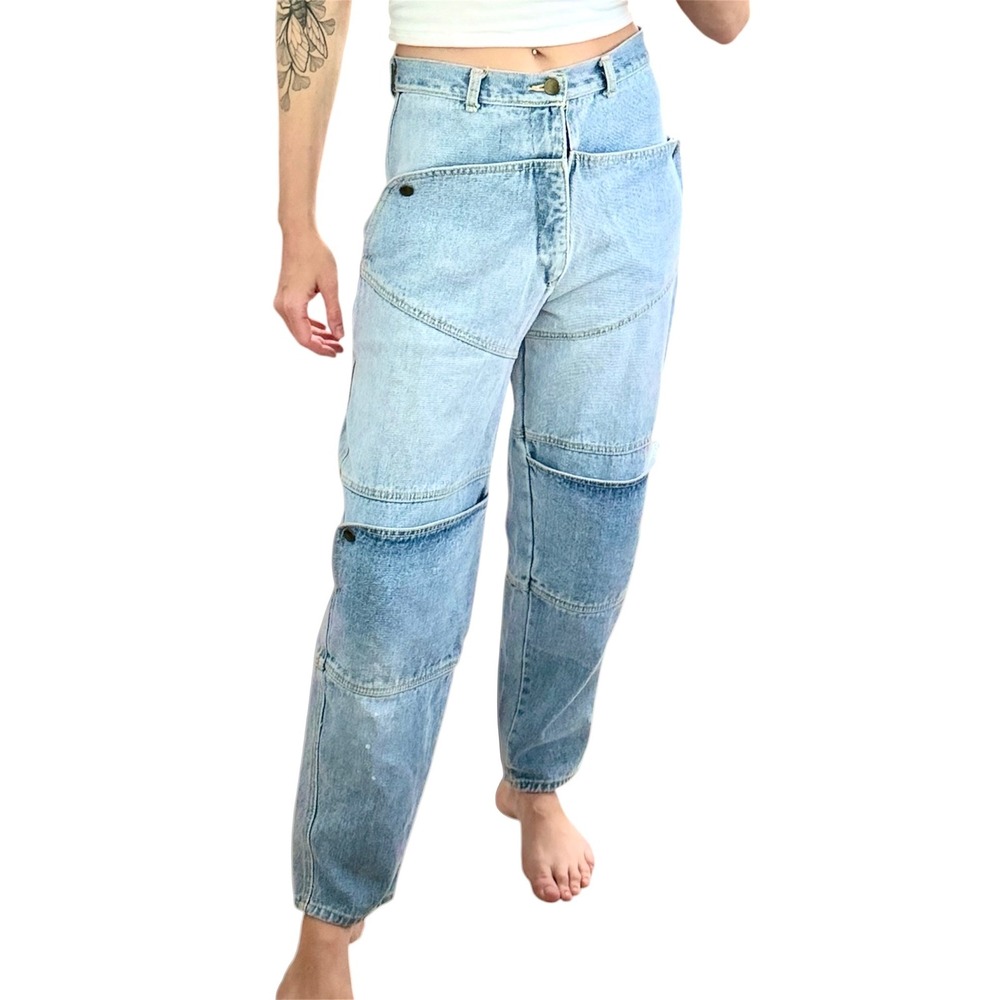 Vintage Y2K Express Avant Garde Utility Panel Barrel Leg Jeans Light Wash 4 - Picture 13 of 14